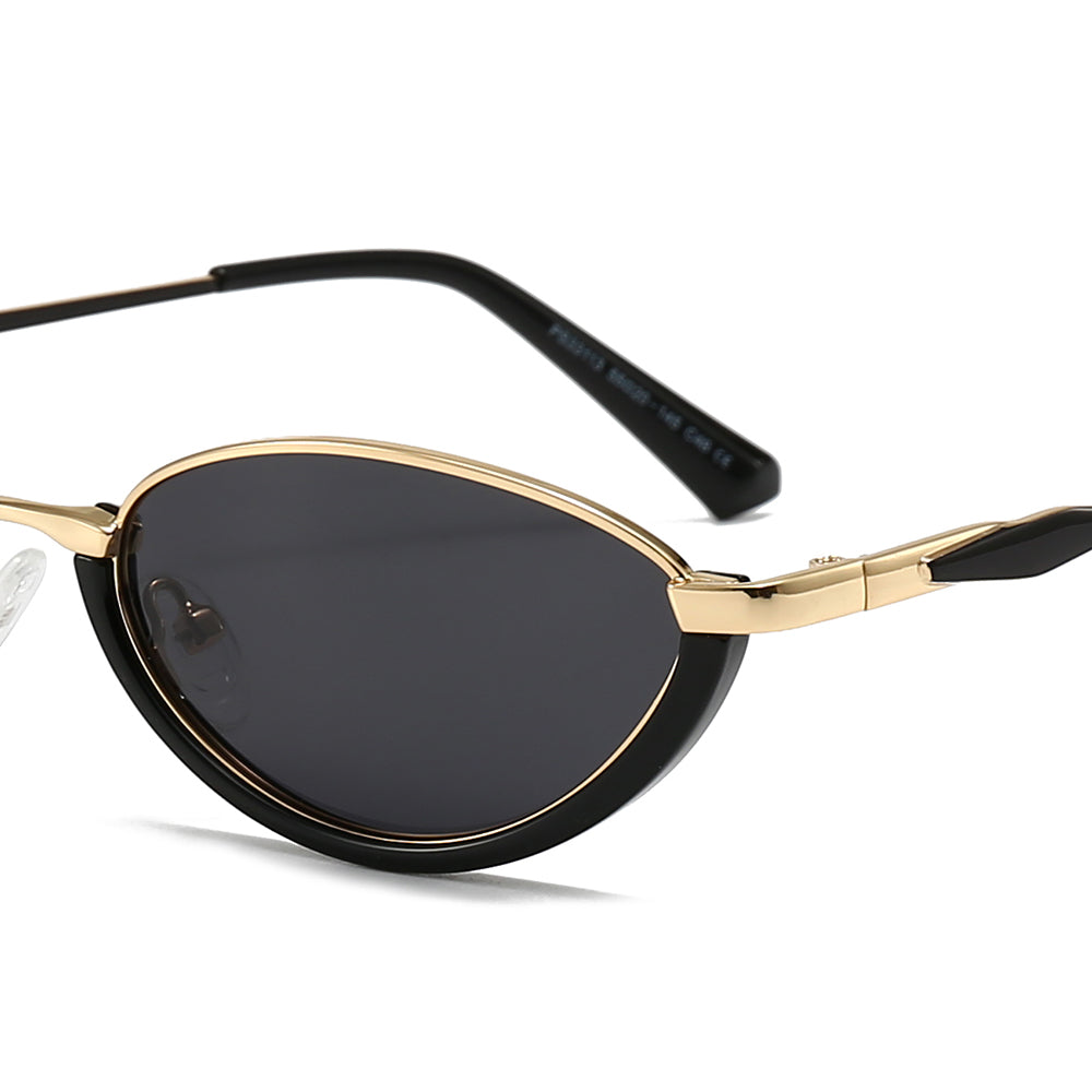 Semi-Rimless Oval Black Frame Sunglasses