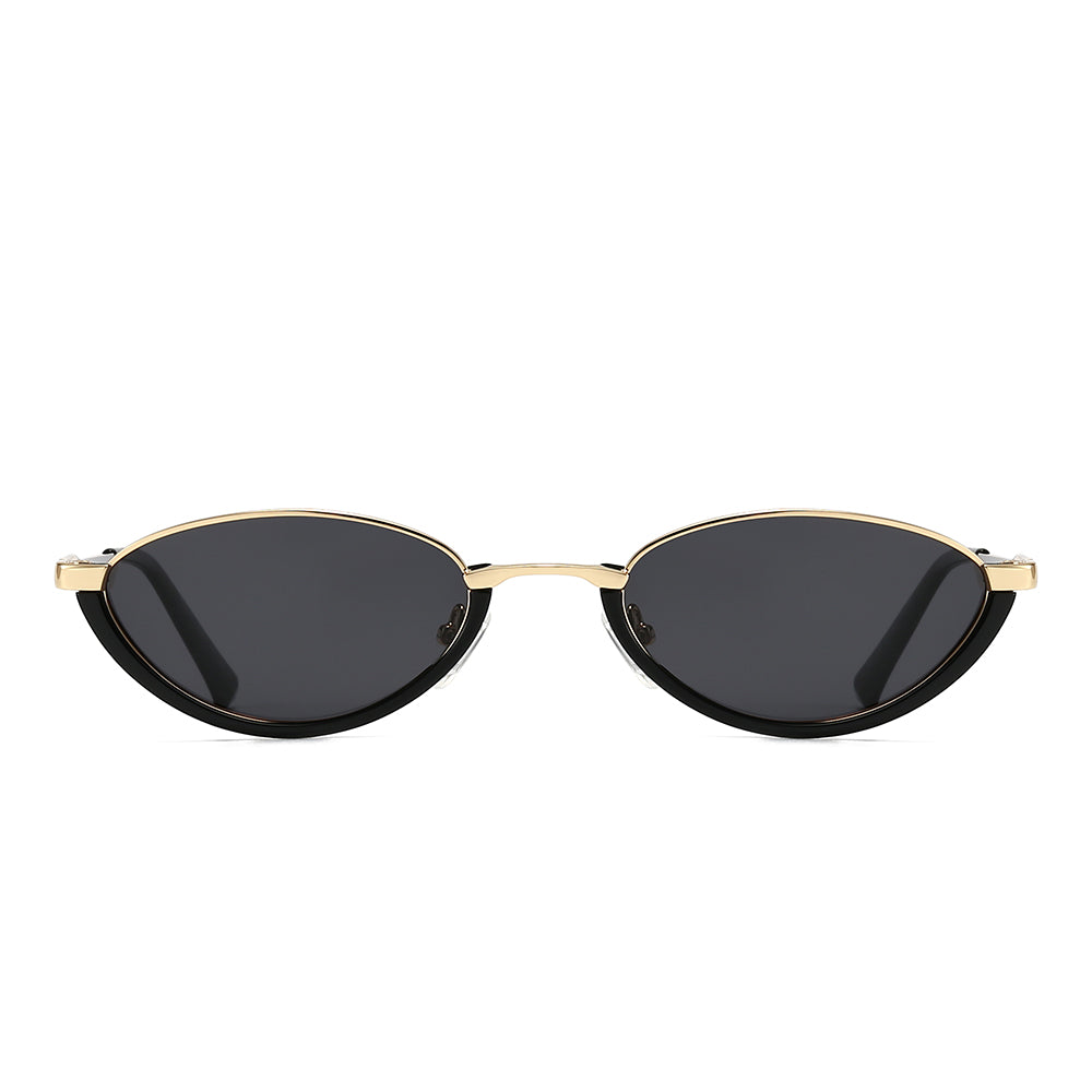 Semi-Rimless Oval Black Frame Sunglasses