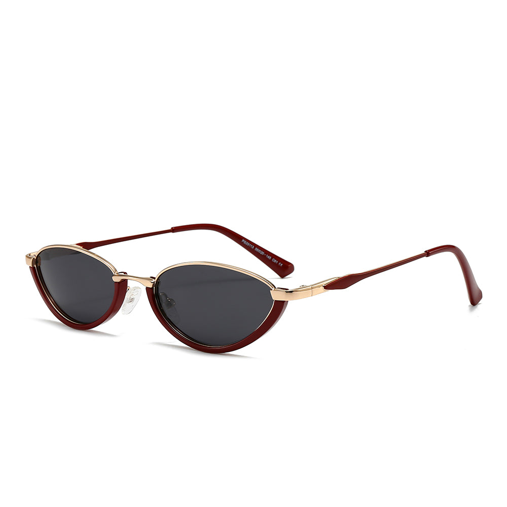 Semi-Rimless Oval Black Frame Sunglasses